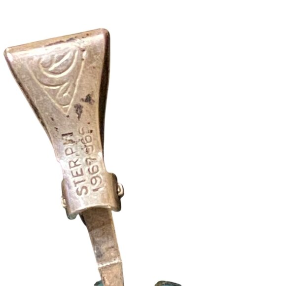 1" x .75" Vintage Sterling Silver Indian Clip-On Earrings With Crushed Turquoise - Picture 8 of 8